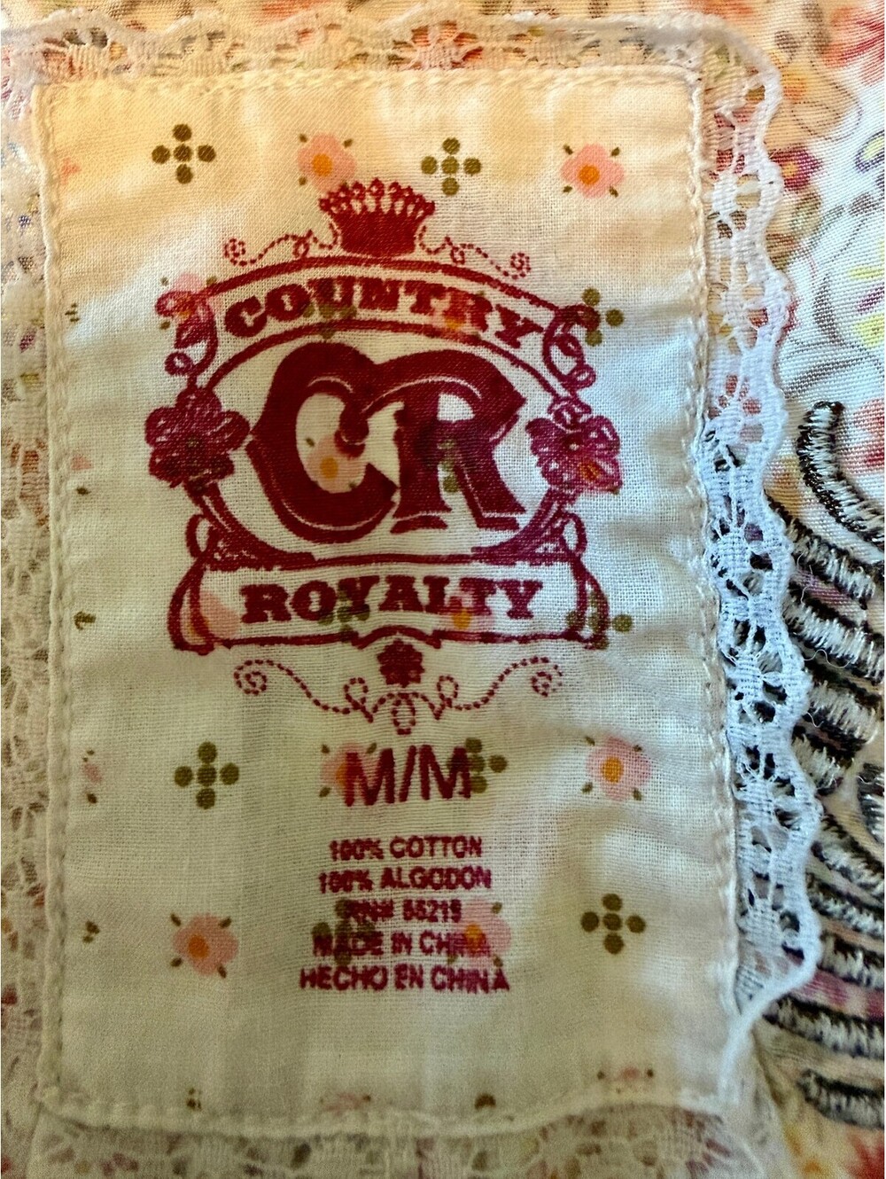 Country Royalty Y2K Floral Rose Embroidered Rhinestone Western Pearl Snap M - Picture 9 of 10